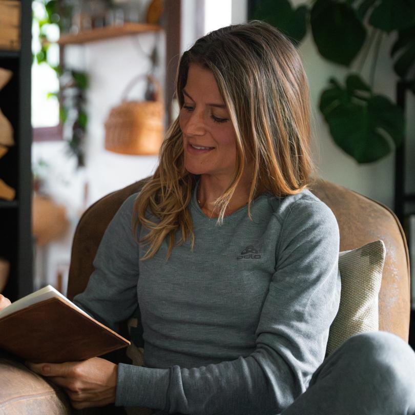 A woman wearing a base layer